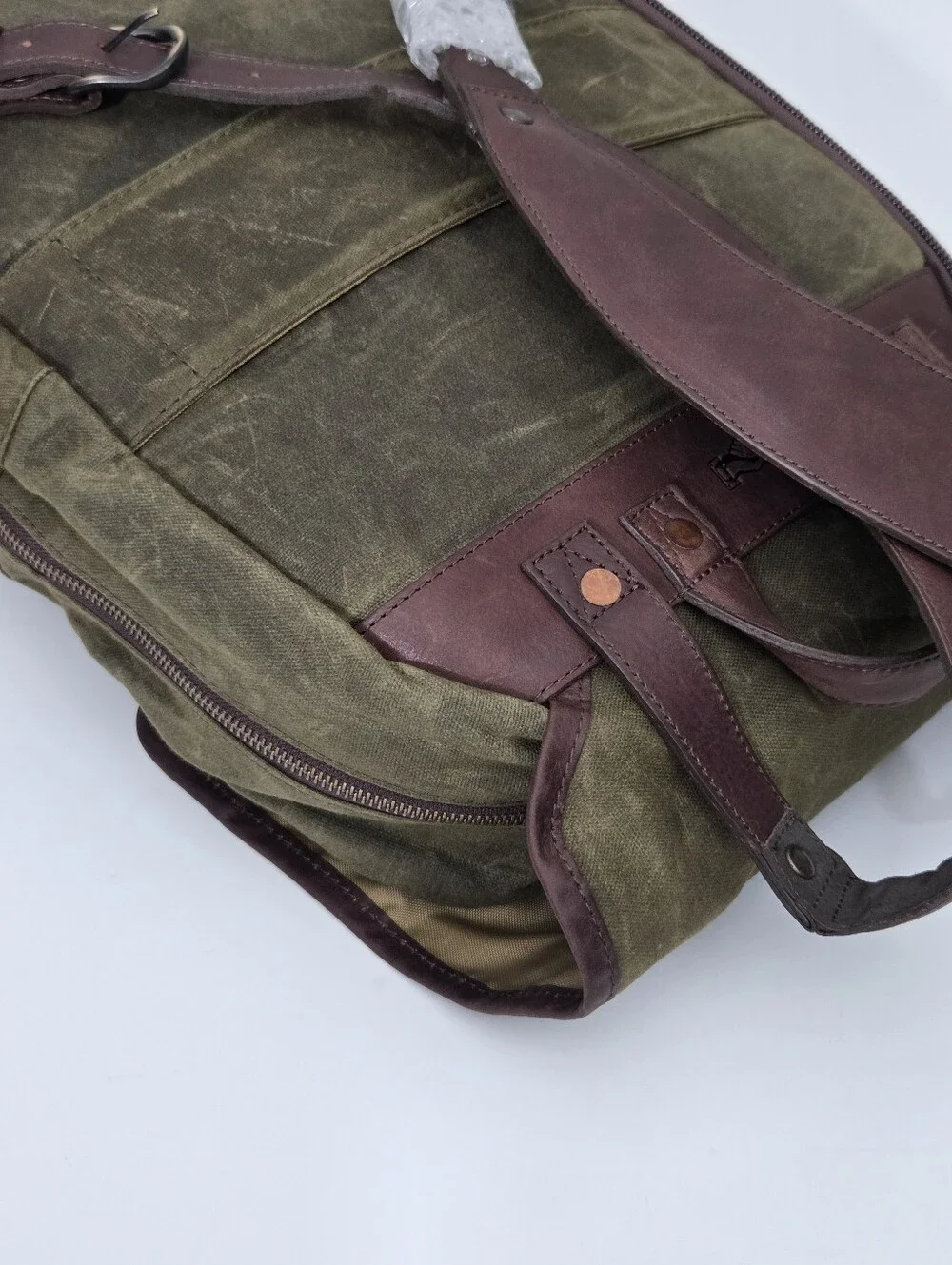 MISSION MERCANTILE CAMPAIGN WAXED CANVAS BACKPACK BAG - FOREST CANVAS / SMOKE
